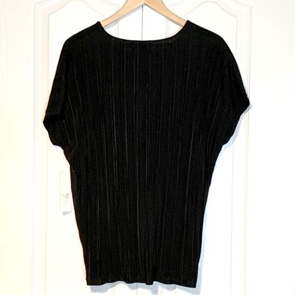 Andrea Jovine Crinkle Front Knot Dolman Short Sleeve Black Top Size Small - Picture 6 of 8